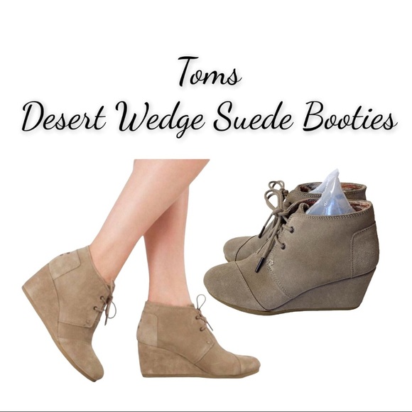 TOMS Taupe Suede Desert Wedge Booties, Size 7 - Picture 2 of 16